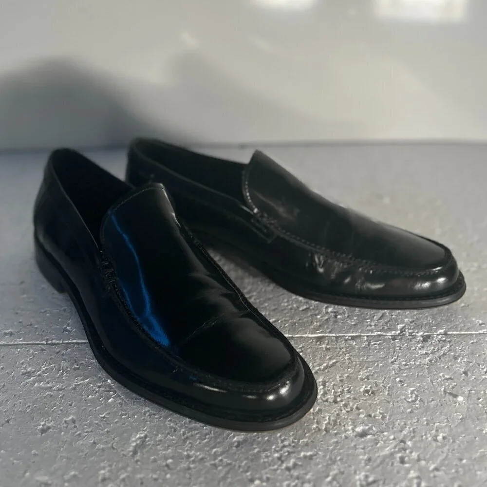 Kenneth Cole SZ 7.5 Men's New Leaf Black Leather Loafer Dress Office Old Money